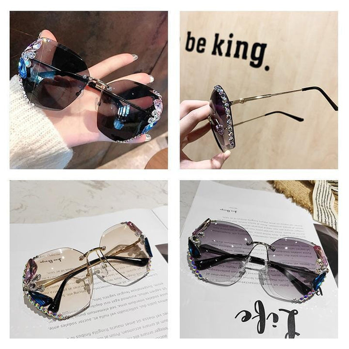 Elegant women's rimless crystal sunglasses, perfect for a chic vintage look