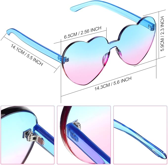 Festival style women's rimless heart sunglasses, clear and fashionable eyewear.