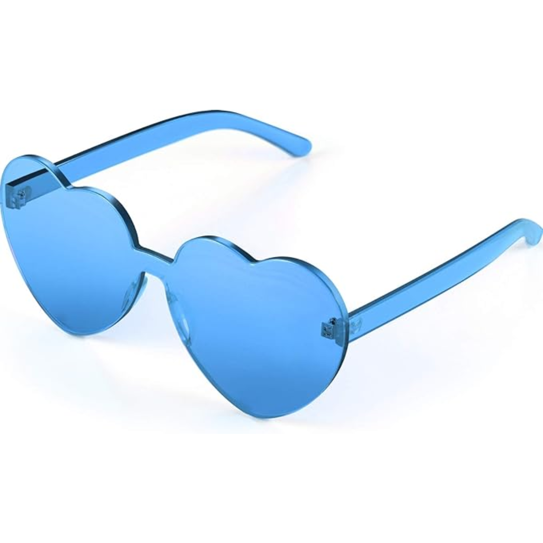 Fashionable women's rimless heart sunglasses with clear transparent lenses.