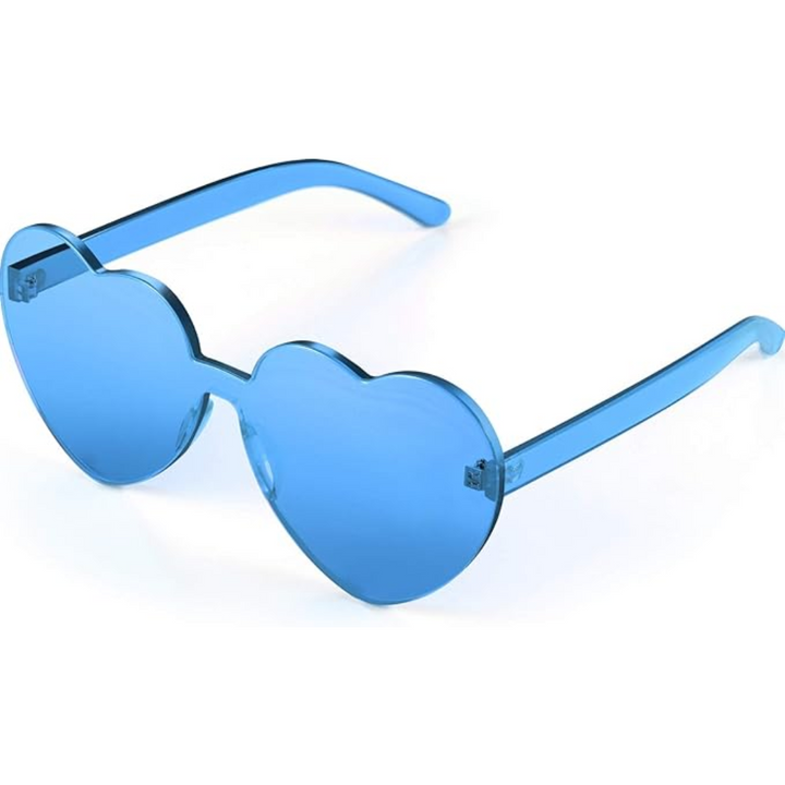 Fashionable women's rimless heart sunglasses with clear transparent lenses.