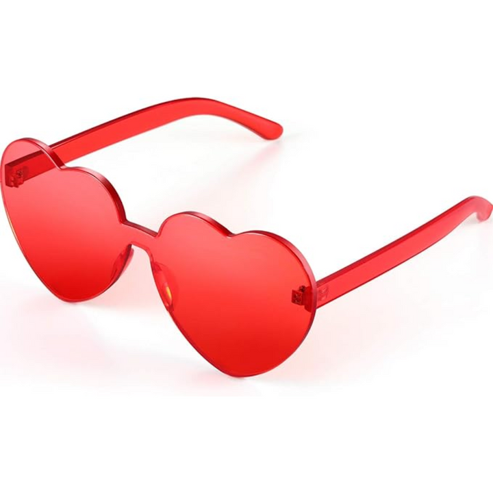 Women's transparent heart sunglasses with a rimless design, perfect for beach essentials.