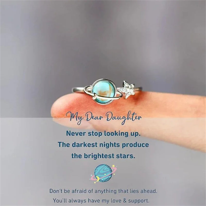 Moon and star celestial ring, rotatable design for anxiety relief, adjustable copper jewelry