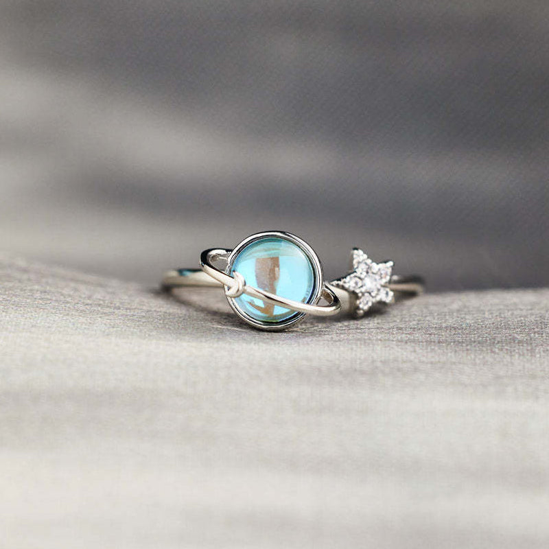 Copper fidget ring for women with rotating moon and star, perfect for anxiety and stress relief