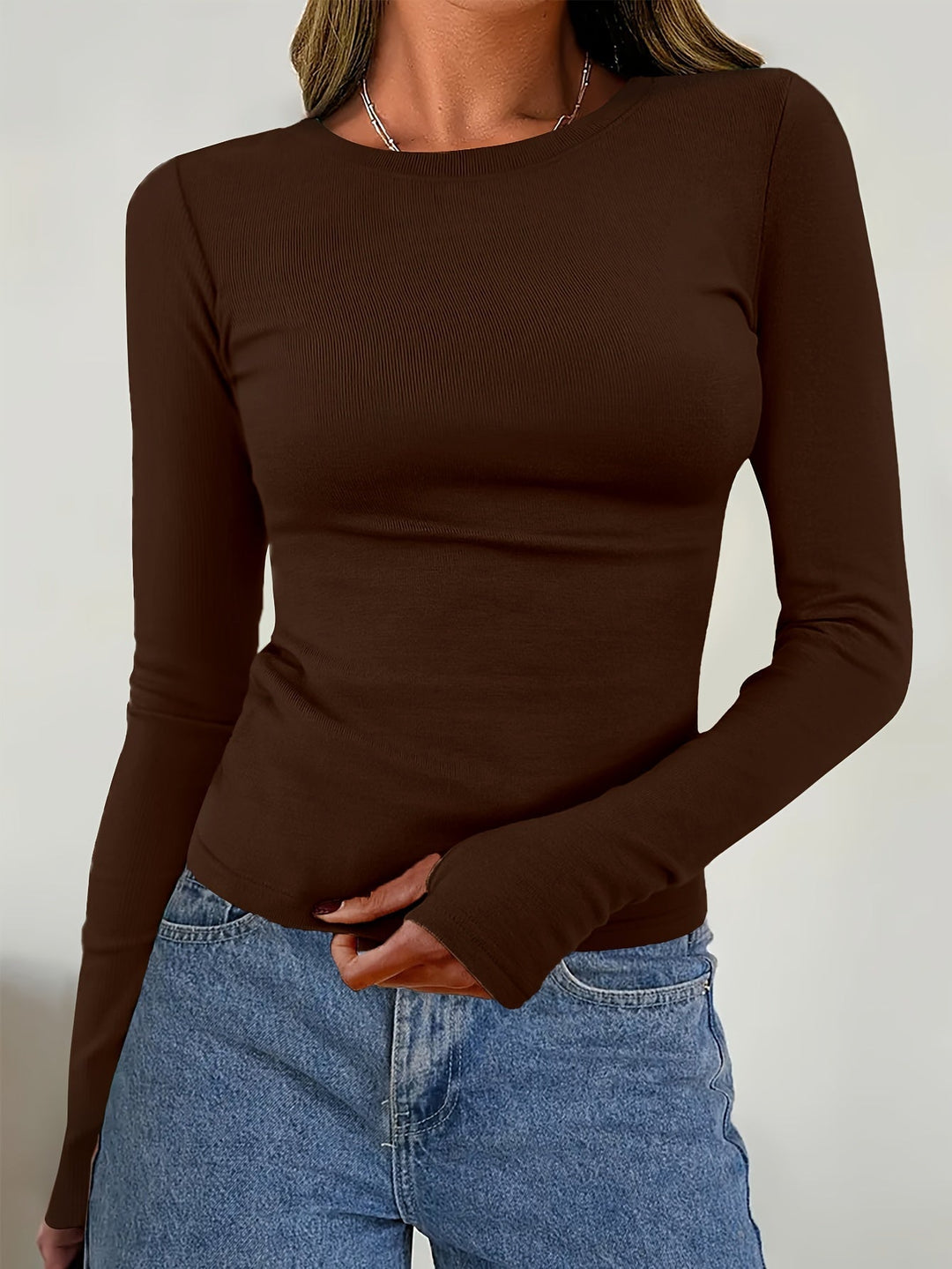 Warm women's long sleeve round neck top, perfect for chilly autumn & winter days.