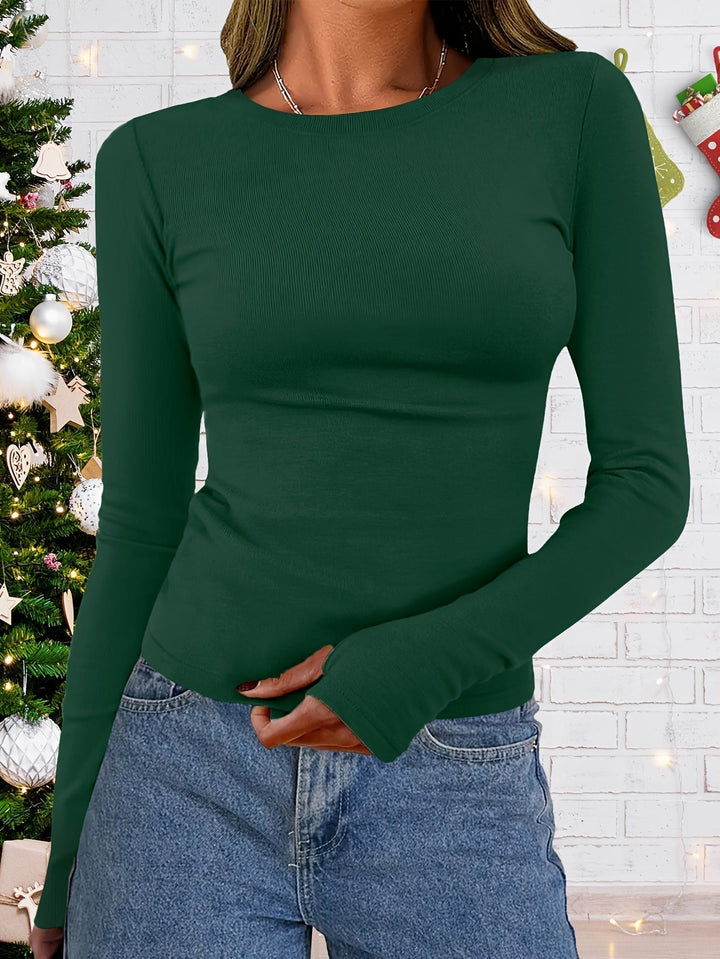 Comfortable women's long sleeve round neck shirt, ideal for fall & winter wardrobe staples.