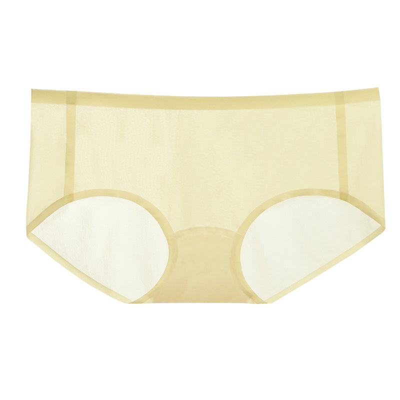 Seamless ice silk underwear for women, demonstrating stretch and flexibility