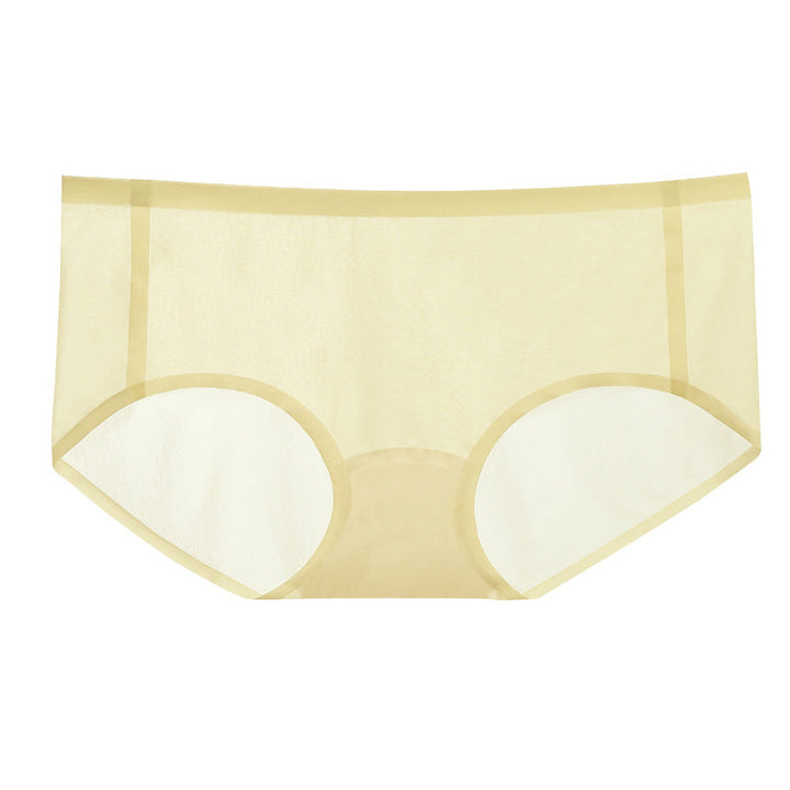 Seamless ice silk underwear for women, demonstrating stretch and flexibility