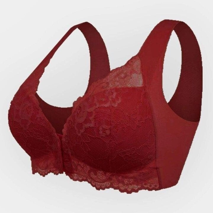 Women's seamless sports bra with lace details & front closure. Ideal for yoga, workouts & active lifestyles.