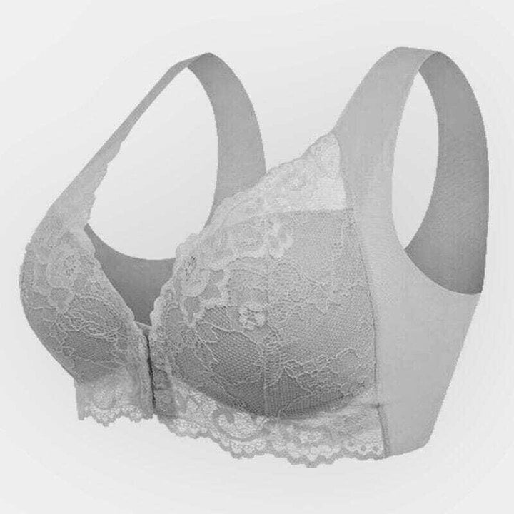 Comfortable women's seamless lace sports bra with convenient front closure. Wireless & full coverage support.