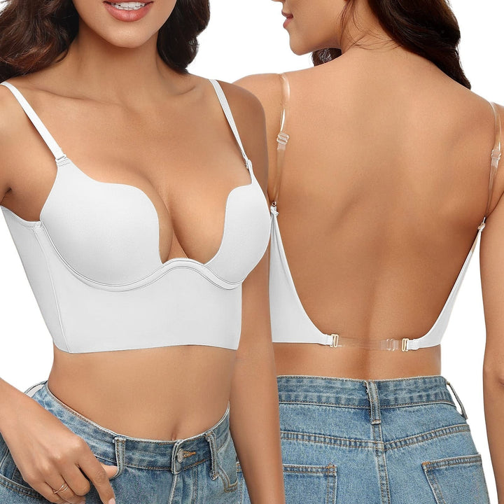Women's seamless plunge backless shaper, a smoothing bodysuit with invisible support & convertible straps.