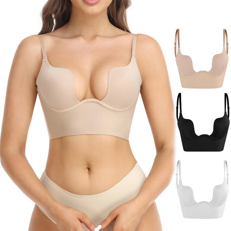 Women's backless body shaper: seamless plunge design, invisible support, perfect for backless dresses.