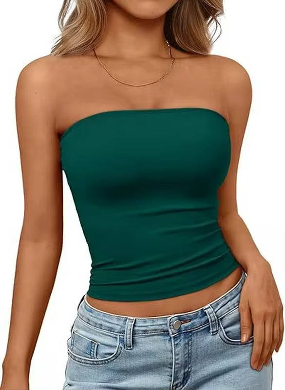 Women's seamless stretch bandeau crop top, perfect base layer for cardigans.