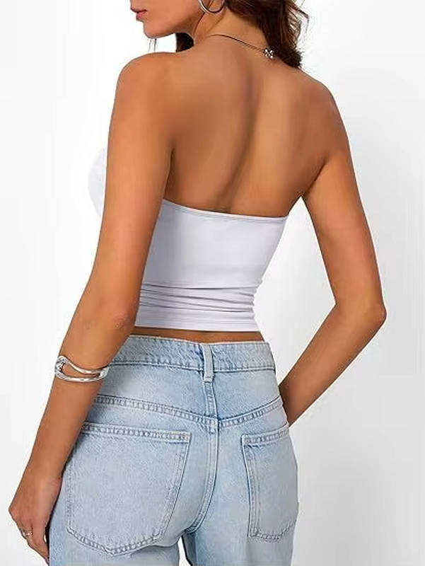 Solid color seamless stretch bandeau crop top for women's everyday style.