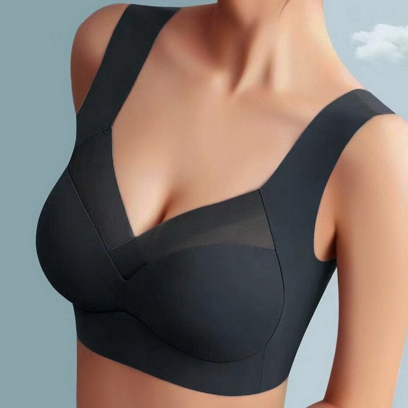 Front view of a women's seamless wireless bra, providing smooth comfort and support.