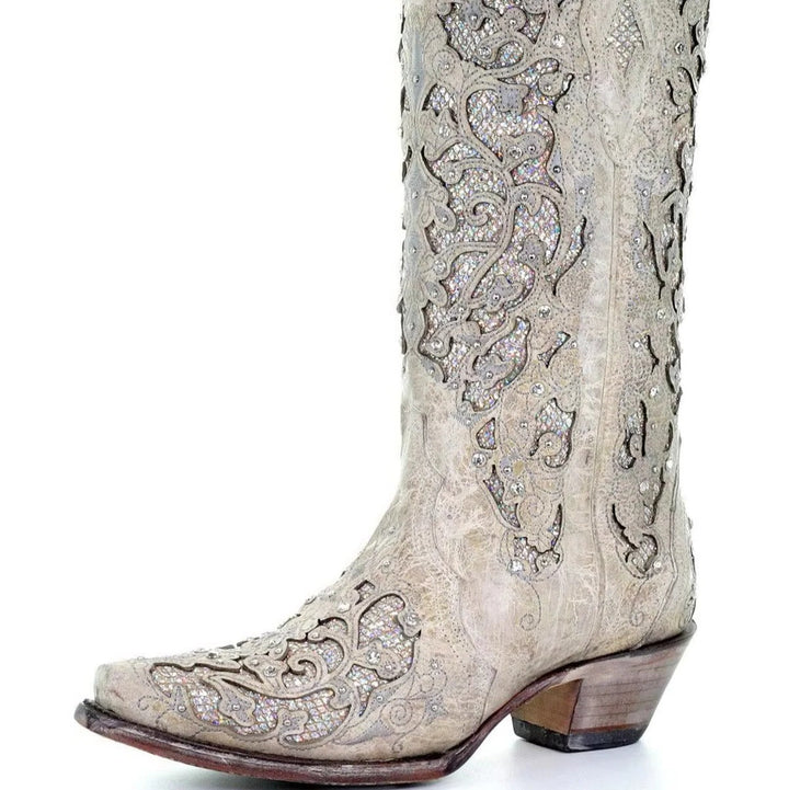 Dazzling sequined statement boots for women, featuring a chic pointed toe and sturdy block heel.