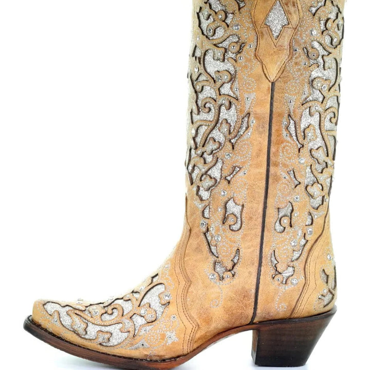 Women's statement sequined boots: a perfect blend of pointed toe elegance & block heel comfort.