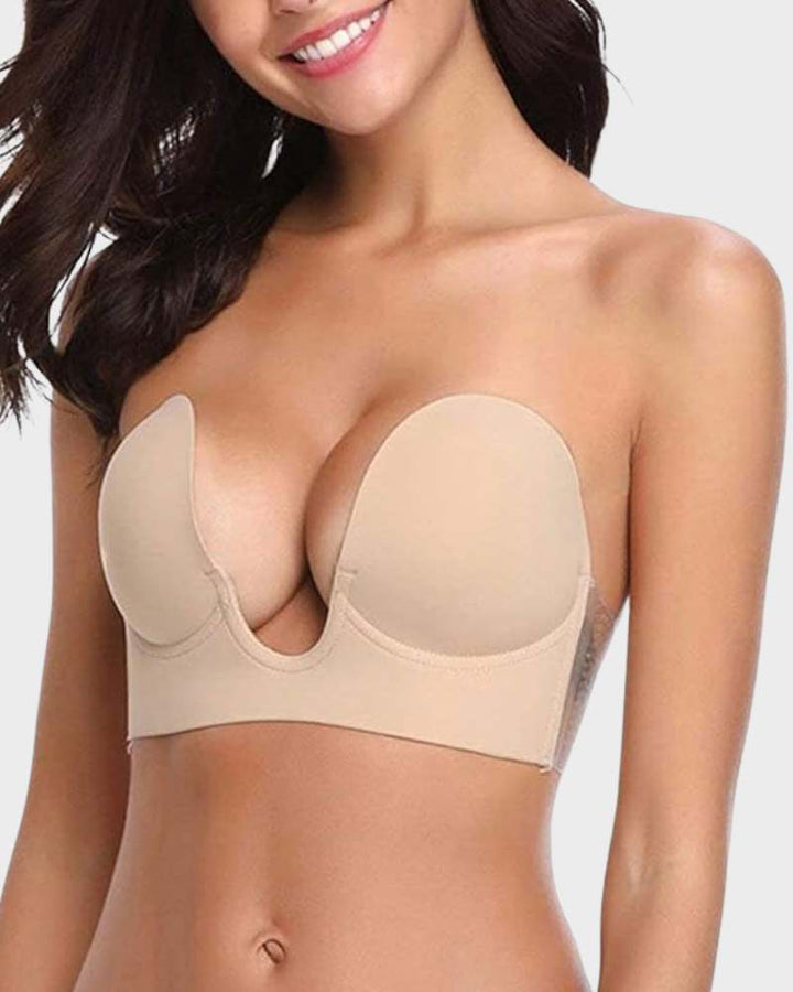 Supportive women's ShapeFlow plunge bra with soft push-up cups, ensuring comfortable lift and shaping for daily wear.