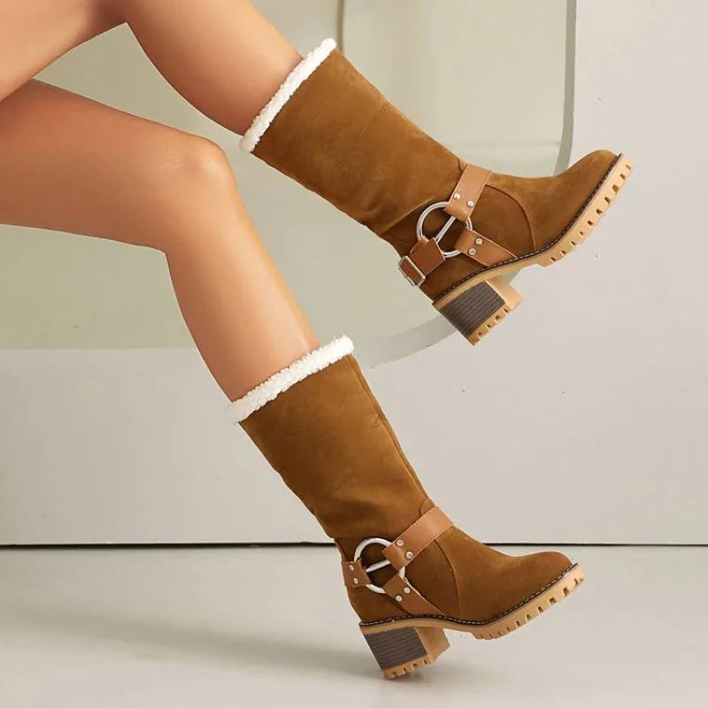 Pair of women's sherpa lined ankle boots from above, ready for cold weather