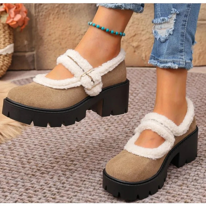 Overhead view of Women's Sherpa Platform Boots, emphasizing the warm sherpa interior and sturdy platform sole.