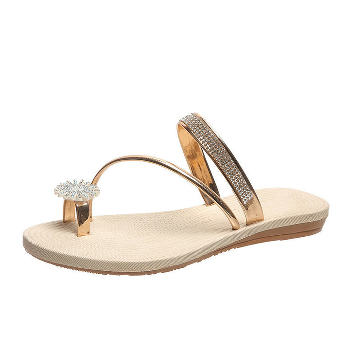 Back view of women's sparkly rhinestone wedge sandals, highlighting the heel detail