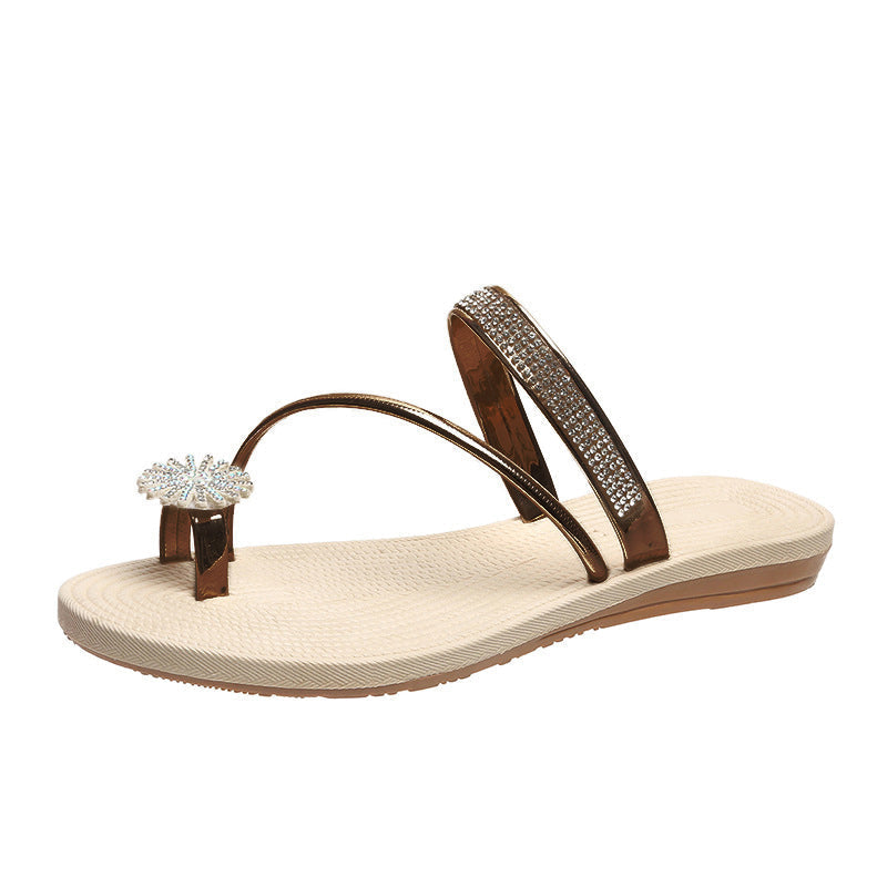 Women's summer sandals with a rhinestone-studded design and comfortable wedge