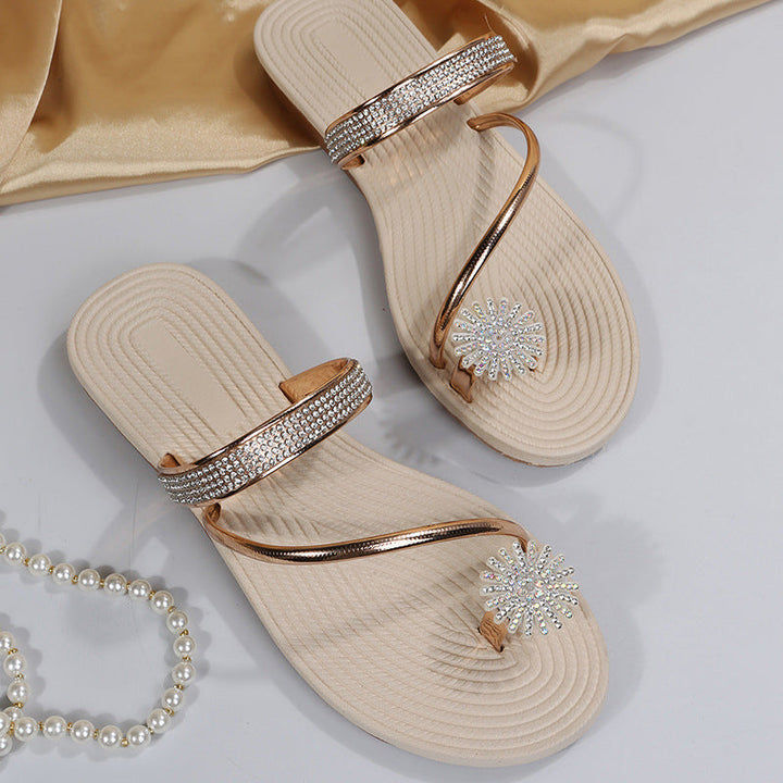 Profile view of comfortable women's rhinestone wedge sandals, fashion footwear