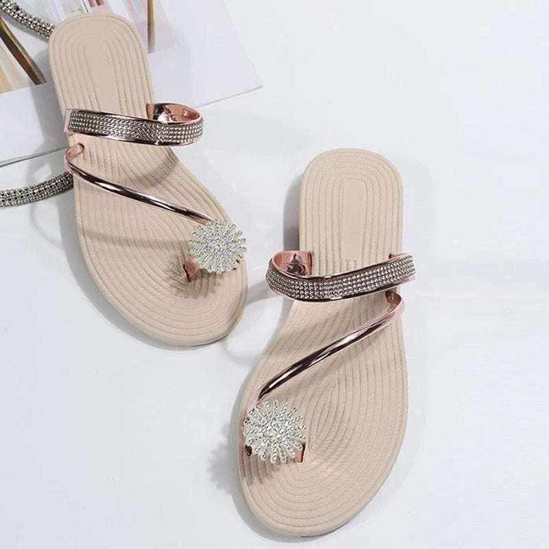 Top-down view of shimmering rhinestone wedge sandals, perfect for summer outfits