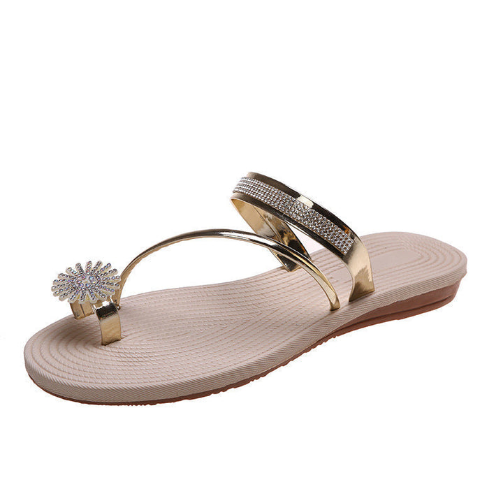 Detail of the wedge sole on women's rhinestone sandals, offering both height and stability