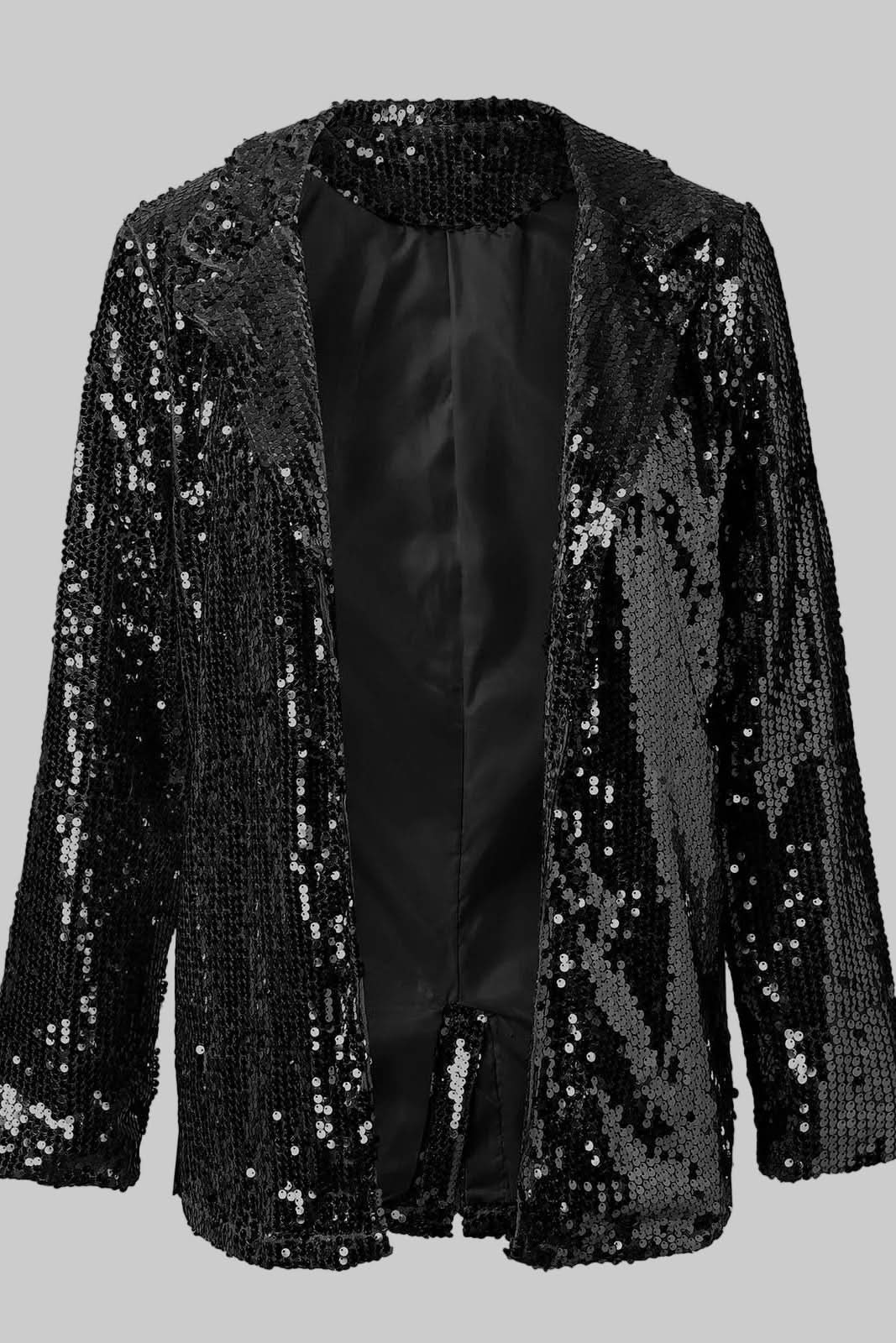 Fashionable women's sequin blazer, a glamorous tailored top for evening wear and chic parties.
