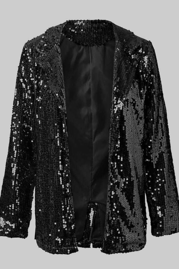 Fashionable women's sequin blazer, a glamorous tailored top for evening wear and chic parties.