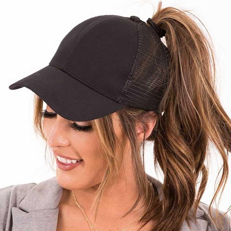Women's SkyShield high ponytail baseball cap, adjustable for outdoor sun protection & style.
