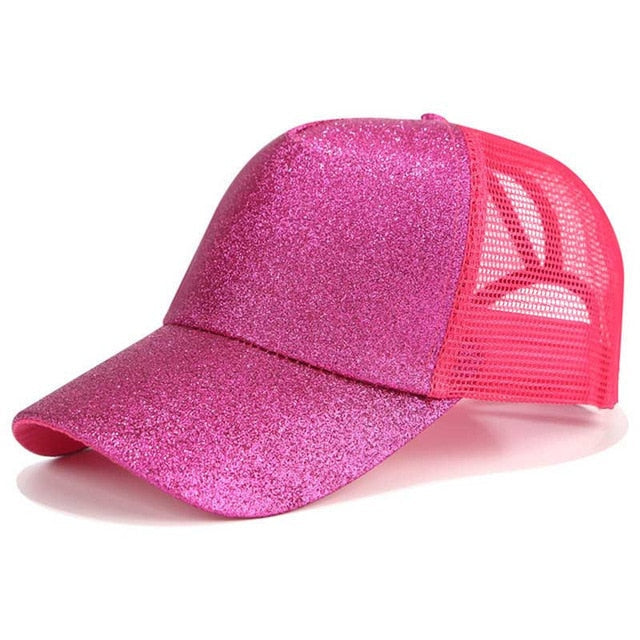 Adjustable women's SkyShield baseball cap with a high ponytail opening, ideal for active wear.