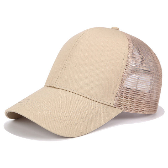 SkyShield adjustable women's baseball cap, designed for high ponytails, stylish sun protection.