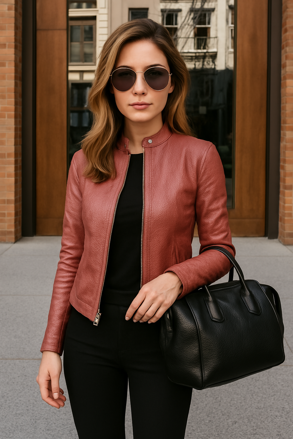 Women's sleek versatile slim fit zip jacket with a mandarin collar, essential fashion outerwear piece.
