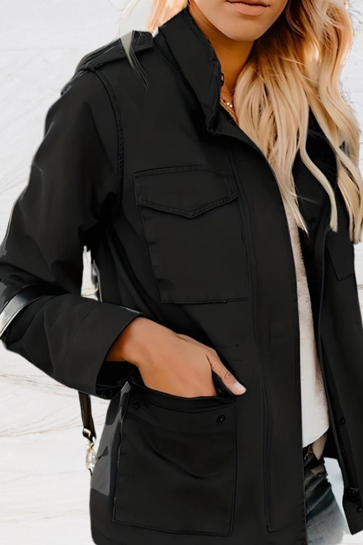 Chic women's open front jacket, perfect for layering and adding a minimalist touch to any outfit.