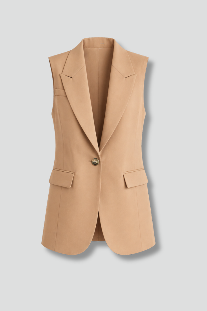 Women's sleeveless blazer with notched collar, perfect for professional wear.
