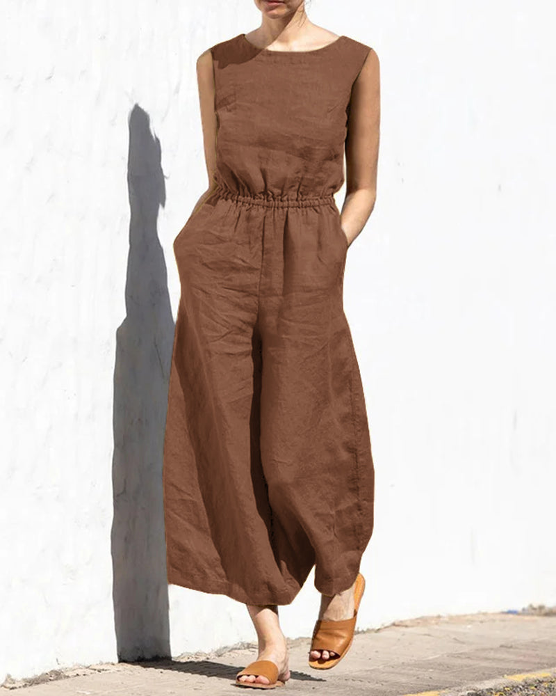 Effortless style: Women's sleeveless wide leg jumpsuit, a chic one-piece solution for any occasion.