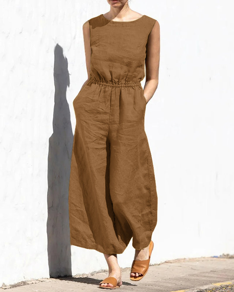 Summer fashion women's sleeveless wide leg jumpsuit. Cool, comfortable, and effortlessly stylish.