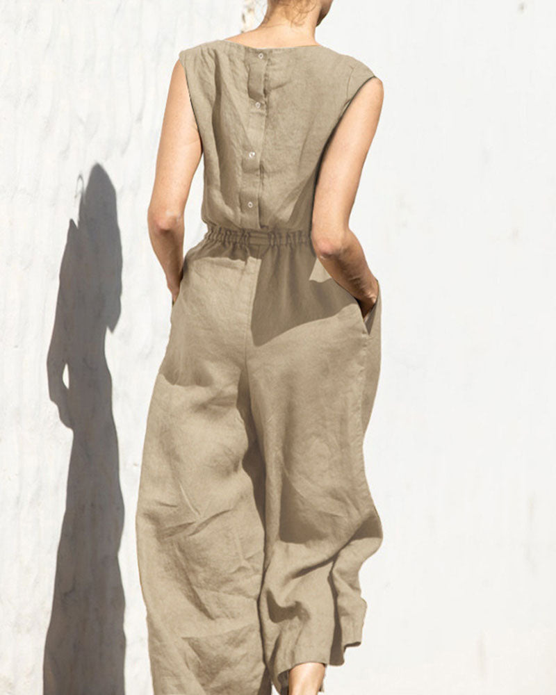 Chic women's wide leg jumpsuit, sleeveless design for an elegant & comfortable summer look.