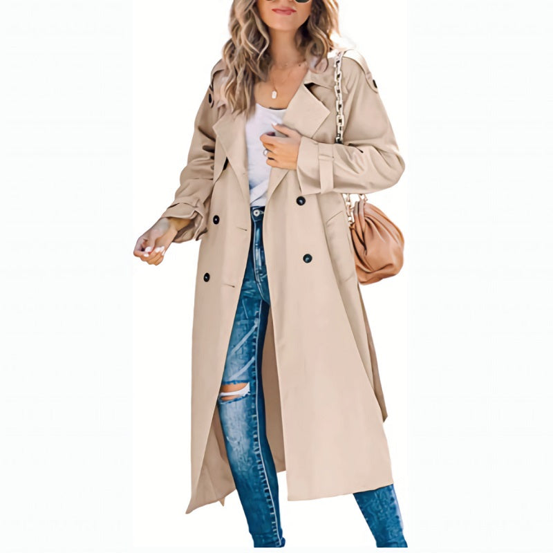 Elegant women's slim trench coat for professional office wear, offering a sophisticated & classic look.