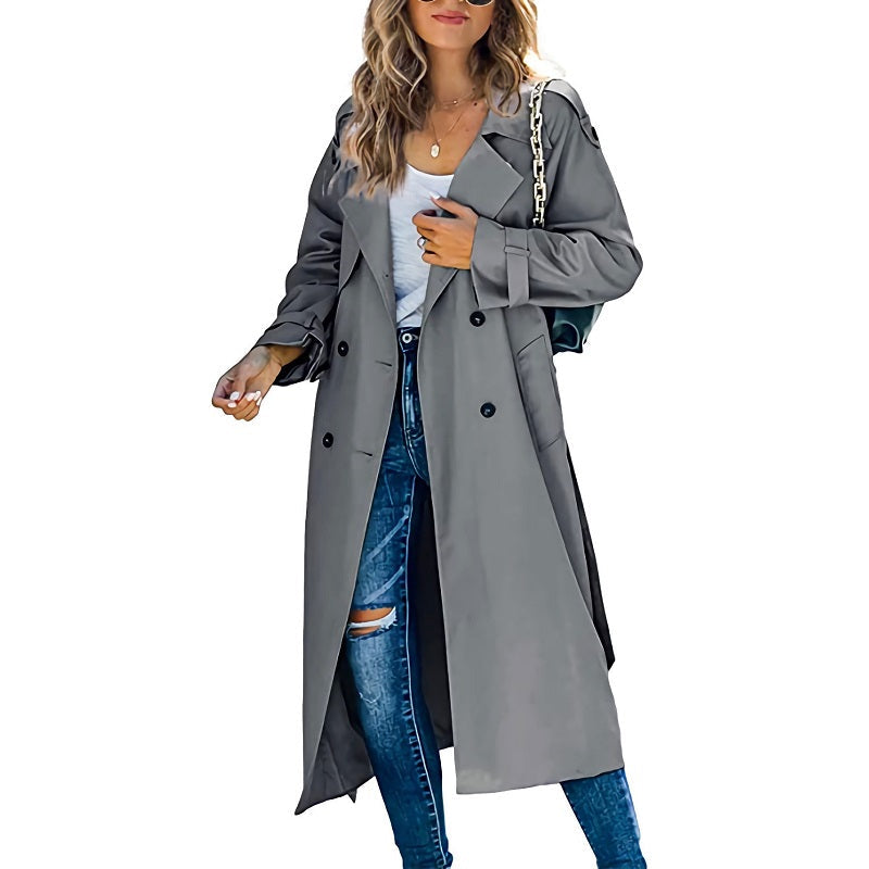 Stylish women's light trench coat, a versatile outerwear piece for effortless casual fashion.