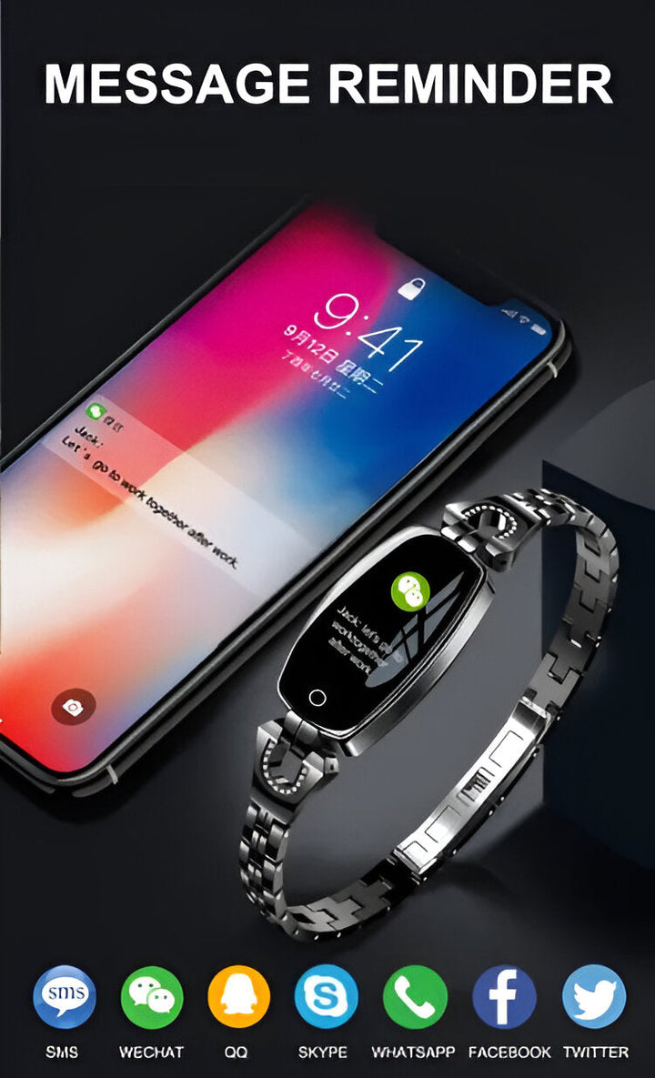 Easy-to-use women's smart fitness tracker, monitoring heart rate, steps, sleep & calories.