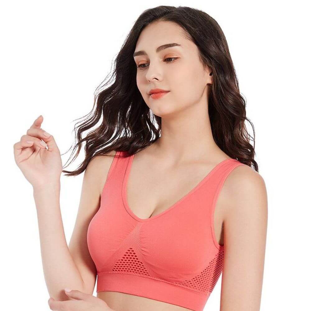 Women's workout top with breathable mesh and medium support, Sofia, for active lifestyles.