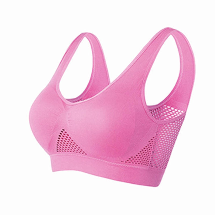 Running bra: women's breathable mesh sports bra with medium support for active fitness.
