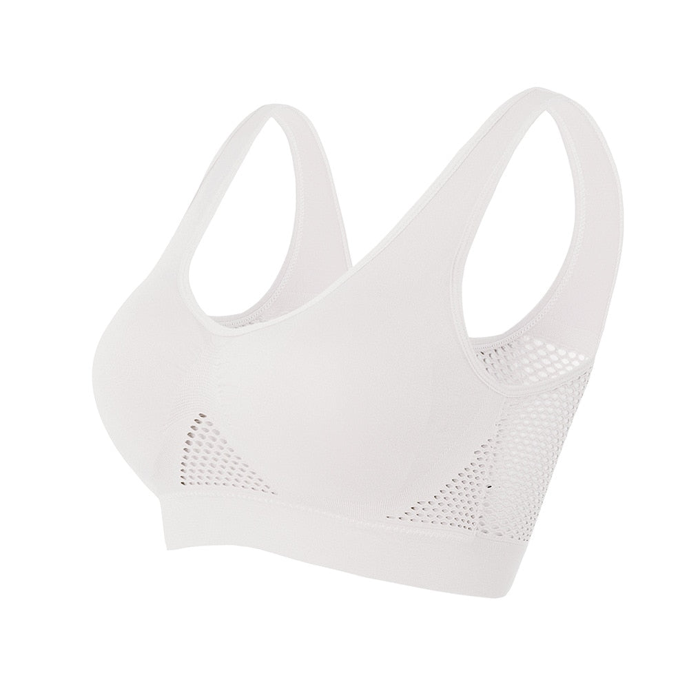 Women's workout top, Sofia, with breathable mesh & medium support for active lifestyles.