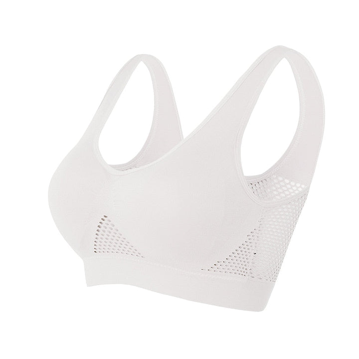 Women's workout top, Sofia, with breathable mesh & medium support for active lifestyles.