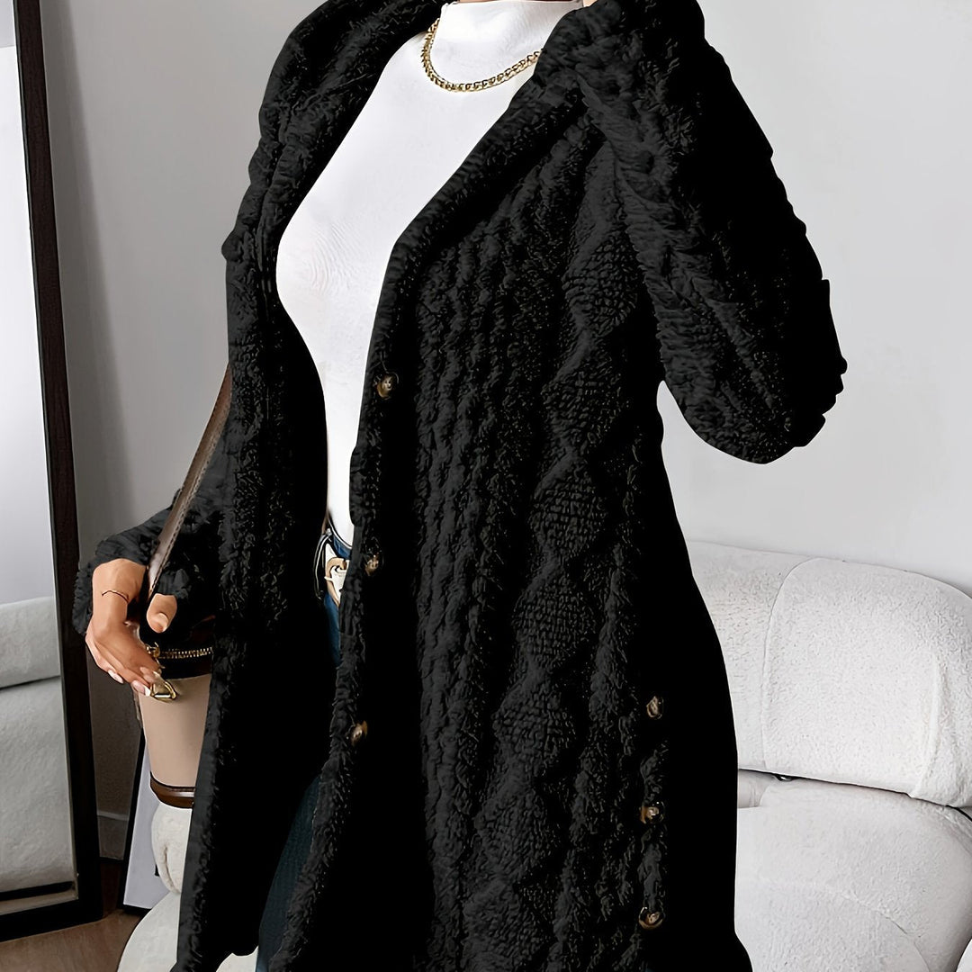 Loose-fit women's hooded long cardigan, providing ultimate comfort and chic fall fashion.