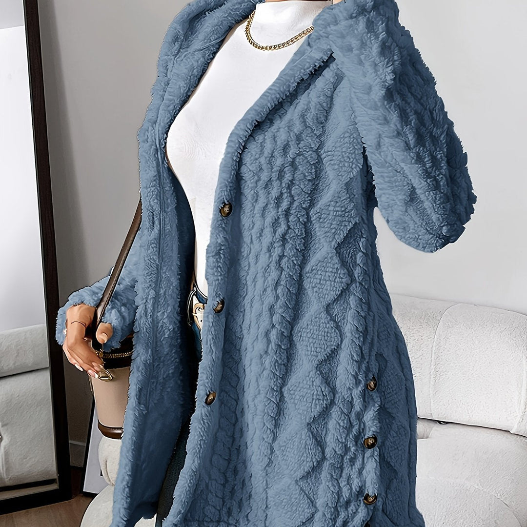 Comfortable women's long hooded cardigan, a must-have for fall style & winter warmth.