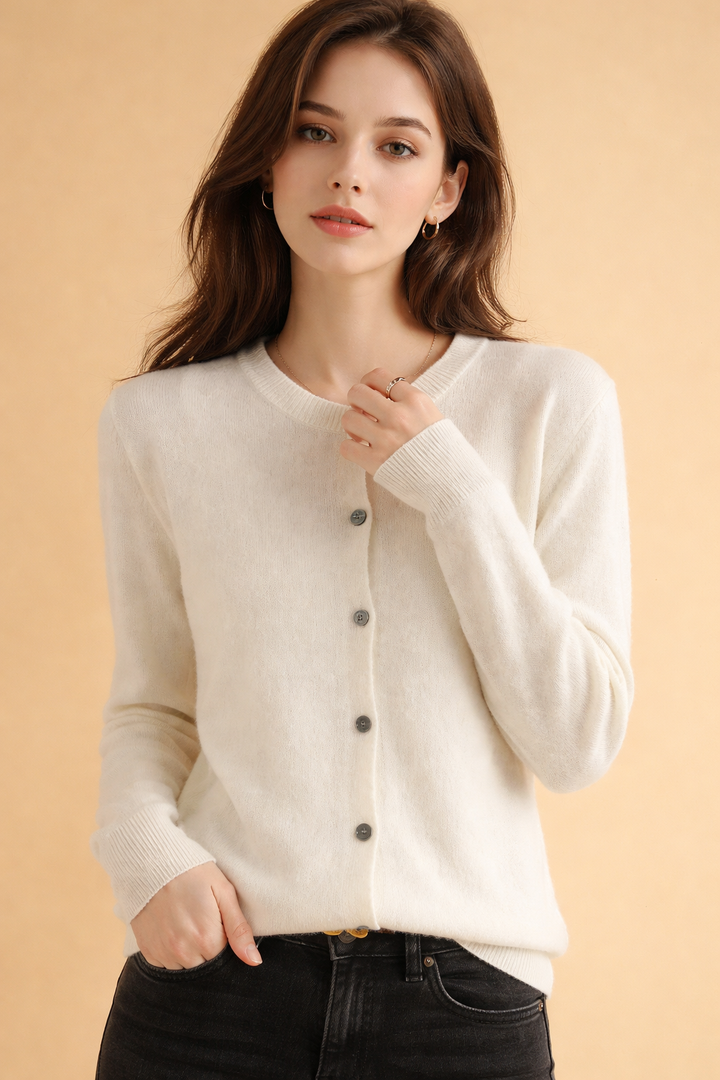 Cozy women's knit cardigan for layering. Featuring a button-front design, great for casual or smart fashion.