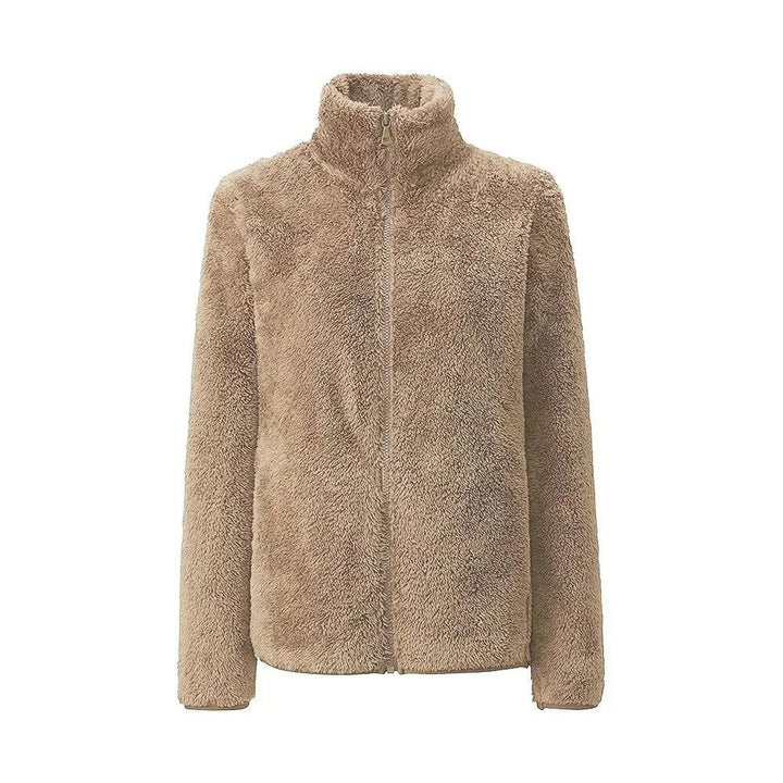 Full zip women's warm winter coat. Soft, comfortable, and cozy outerwear for stylish everyday wear.